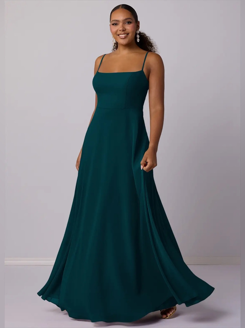 Azazie Barbie 1020 A-Line Chiffon Maxi Dress Pine Dark Green Size A20 Bridesmaid